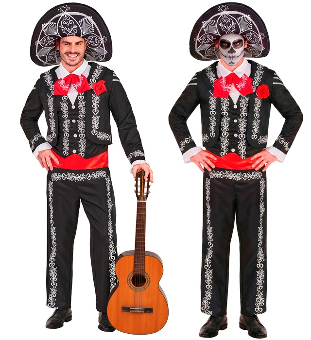 "MARIACHI JOUR DES MORTS" (veste, chemise avec gilet et noeud papillon, pantalon, sombrero)