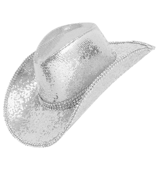 "CHAPEAU COWBOY EN PAILLETTESS AVEC STRASS ARGENT"