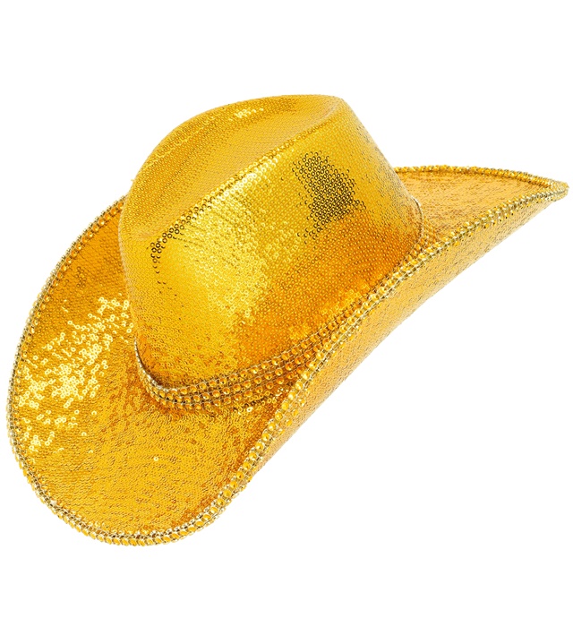 [28599] "CHAPEAU COWBOY EN PAILLETTESS AVEC STRASS OR"
