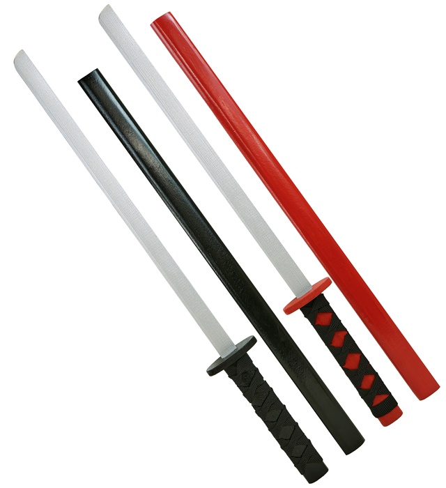 [65018] "SET DE 2 KATANA AVEC FOURREAU NINJA EN BOIS NOIR ET ROUGE" 72 cm