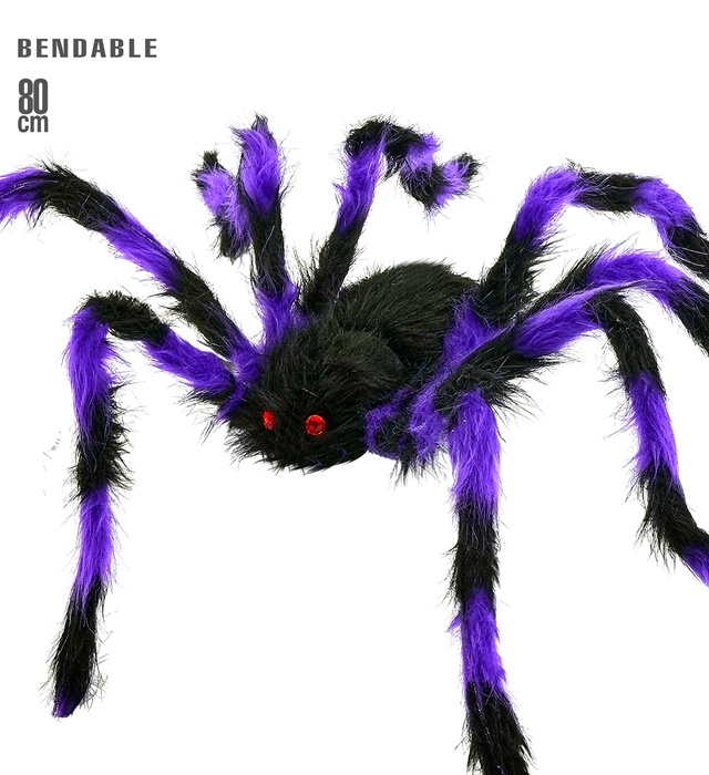 "ARAIGNÉE AVEC PATTES PLIABLES POILU NOIR/VIOLET" 80 cm