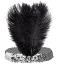 "BANDEAU ANNÉES 20 RUGISSANTS EN PAILLETTES AVEC 2 PLUMES ET GEMME D’ARGENT"