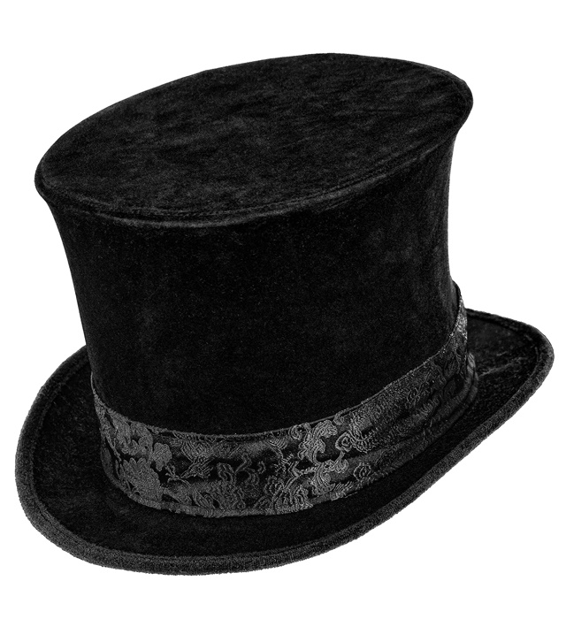 [91170] "CHAPEAU HAUT DE FORME COURONNE VELOURS NOIR" 16 cm