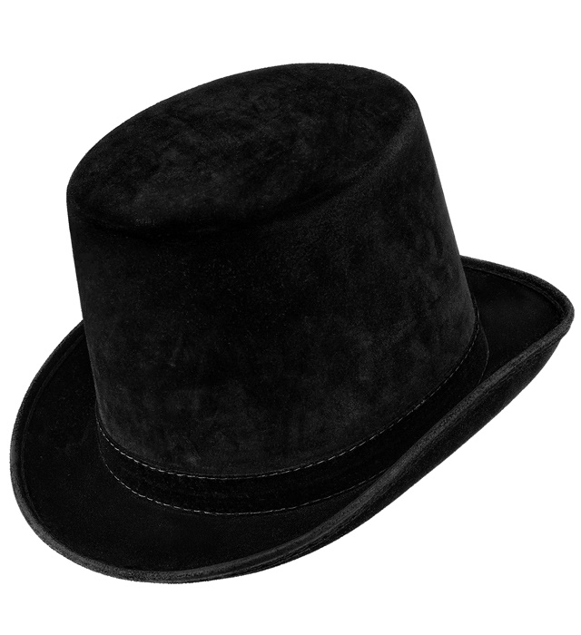 [91173] "CHAPEAU HAUT DE FORME VINTAGE SUEDE NOIR" 15 cm