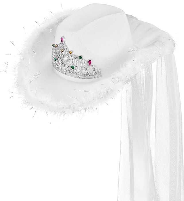[91177] "CHAPEAU PARTIE DE BACHELORETTE AVEC TIARE, MARABOU ET VOILE"