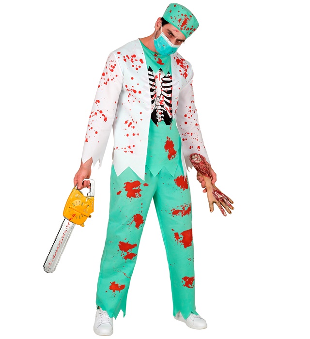 "DOCTEUR ZOMBIE" (manteau avec cage thoracique, pantalon, chapeau, masque facial)