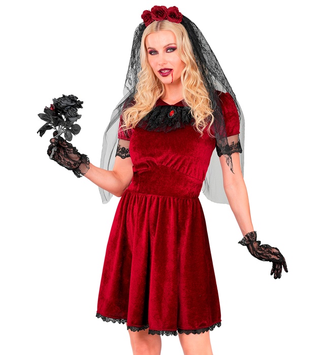 [93529] "MARIÉE VAMPIRE GOTHIQUE" (robe, voile de fleurs, gants) (XS)