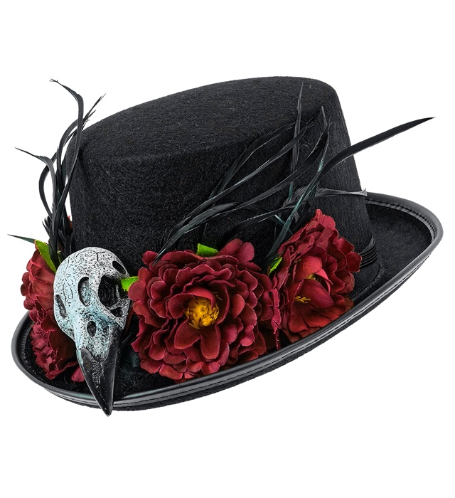 "CHAPEAU VOODOO CRÂNE VAUTOUR ET FLEURS" 12 cm