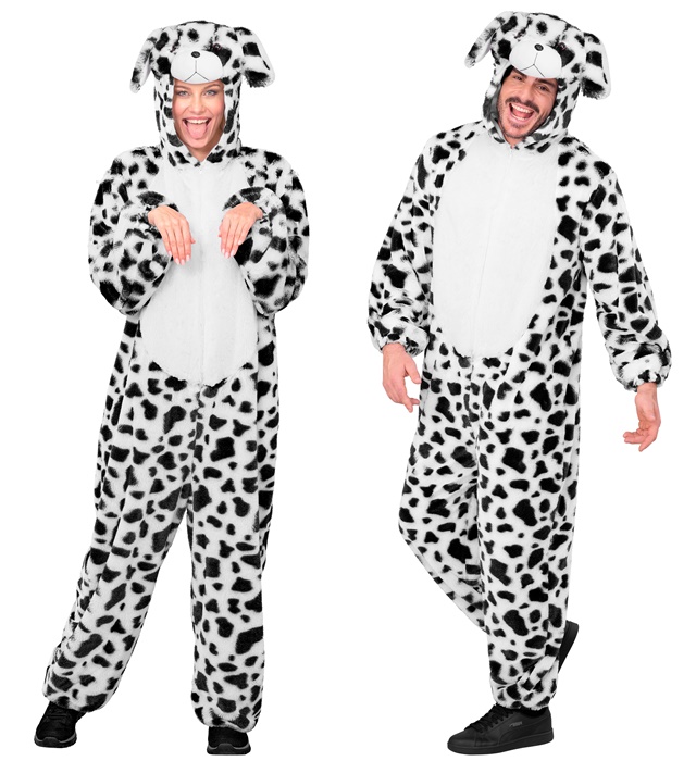 "DALMATIEN EN PELUCHE DOUX" (combinaison à capuche et masque)