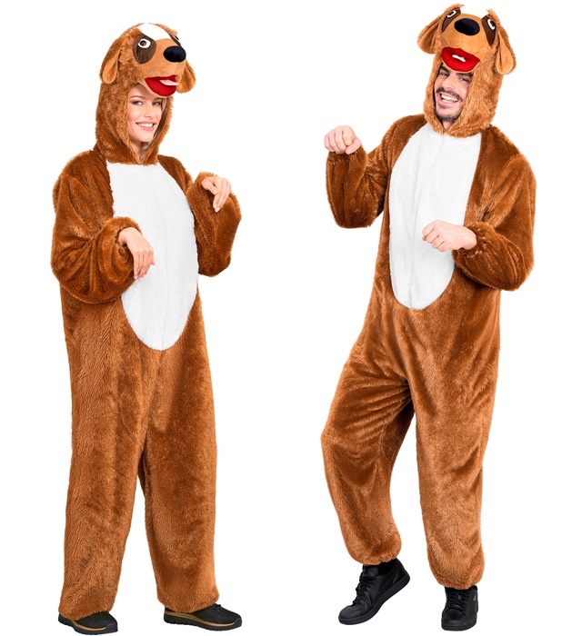 "CHIEN EN PELUCHE DOUX" (combinaison à capuche et masque)