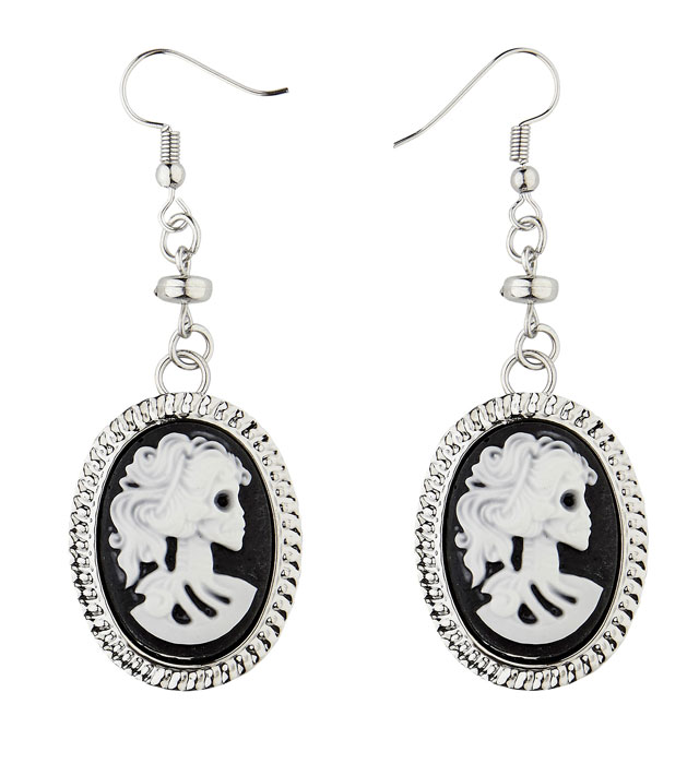 Paire de " BOUCLES D'OREILLES CAMEE CRANE"
