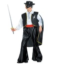 "CAVALIER NOIR" (costume avec gilet, ceinture, cape, masque)