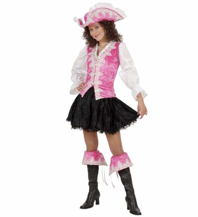 "FEMME PIRATE ROYAL" de velours - rose (chemise avec gilet, jupe, decoration bottes, chapeau)