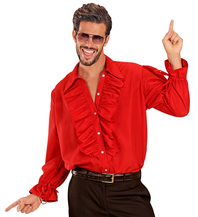 [67664] "CHEMISE ROUGE A JABOT" pour tenueMédievale, Renaissance, Coloniale,Gothique, Flamenco, Pirate, Vampire, Disco (XL)