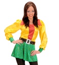"CHEMISE 3 COUL. SATIN ET VELOURS AVEC PAILLETTES HOLOGRAPHIQUES ET CEINTURE NOIRE DE VINYLE AVEC BOUCLEARGENT"