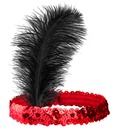 "BANDEAU EN PAILLETTES ROUGE AVEC PLUMES"