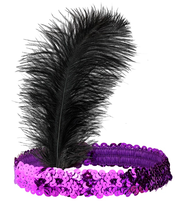 "BANDEAU EN PAILLETTES VIOLET AVEC PLUMES"