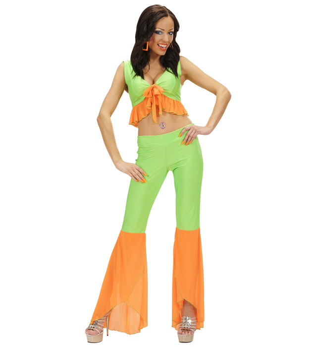 "SAMBA DE JANEIRO" en élasthanne (top et pantalon couleur vert et orange fluorescents)
