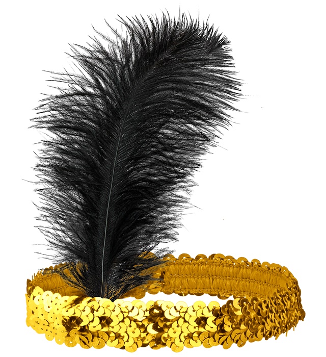 [01943] "BANDEAU EN PAILLETTES OR AVEC PLUMES"