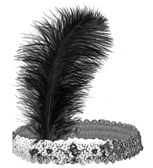 "BANDEAU EN PAILLETTES ARGENT AVEC PLUMES"