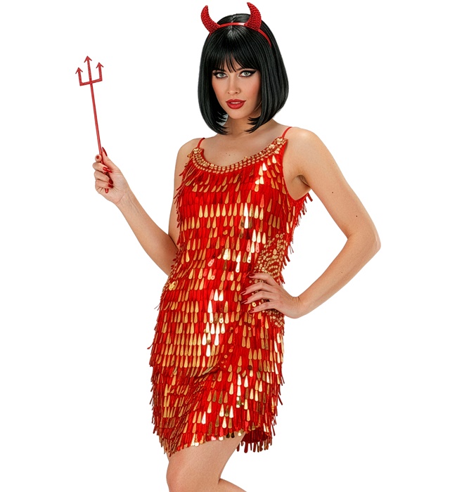 "ROBE ROUGE-OR EN PAILLETTES"