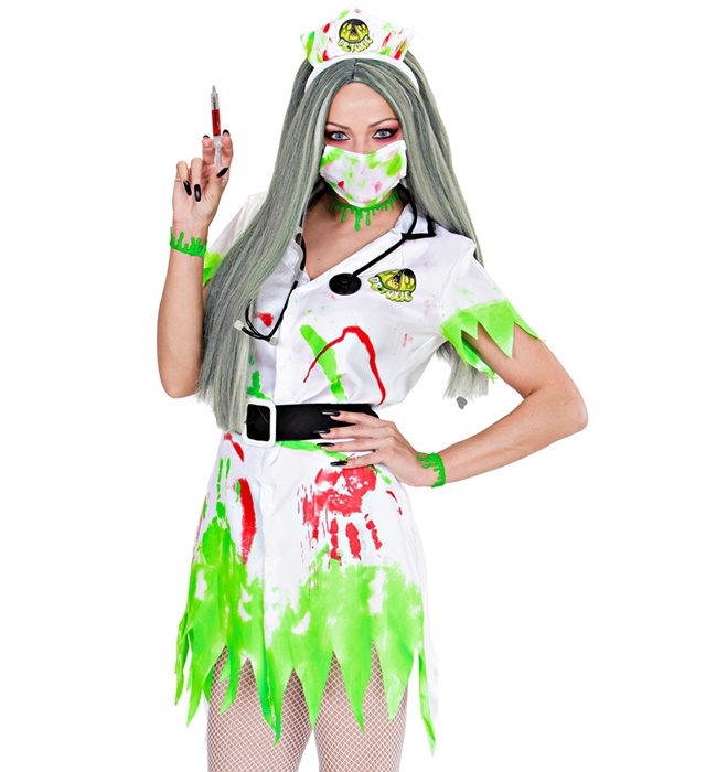 [98942] "INFIRMIERE TOXIQUE" (robe avec ceinture, coiffe, masque, stethoscope) (M)