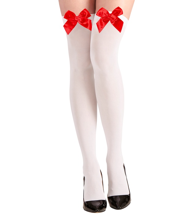 "CHAUSSETTES HAUTES BLANCHES AVEC RUBANS DE SATIN" 70 DEN