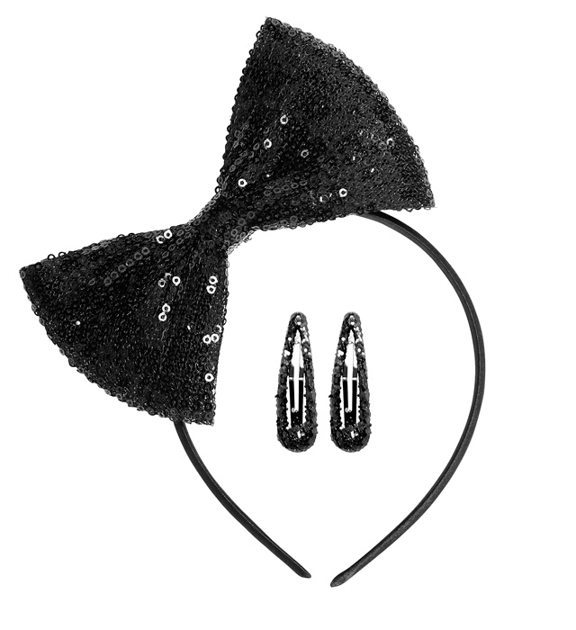 [01979] "SERRE-TÊTE NOEUD SEQUIN ET PINCES A CHEVEUX DES ANNEES 80"