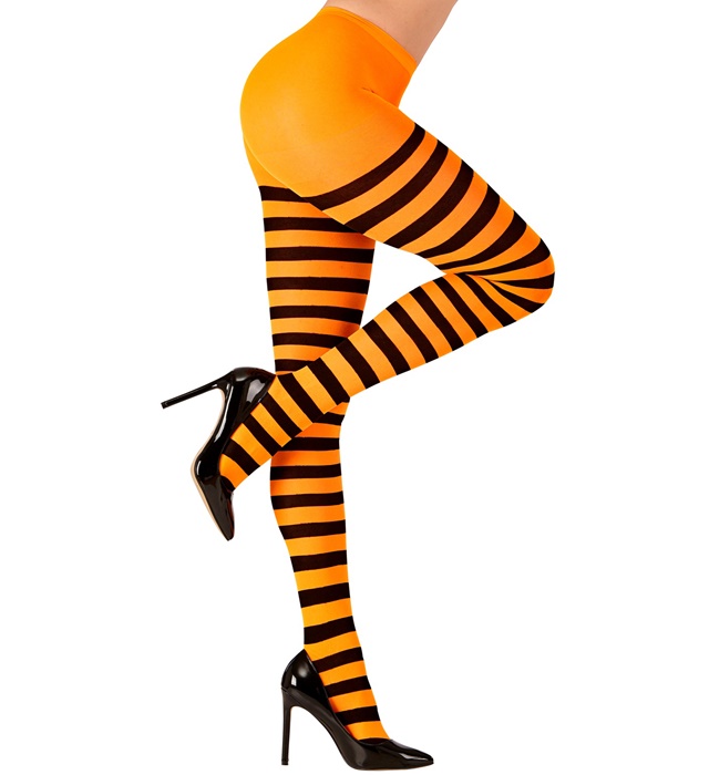 [01267] "COLLANT RAYE NOIR-ORANGE" 70 DEN (Taille unique adulte)