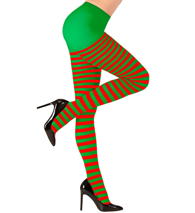 [01270] "COLLANT RAYé ROUGE-VERT" 70 DEN (Taille unique adulte)