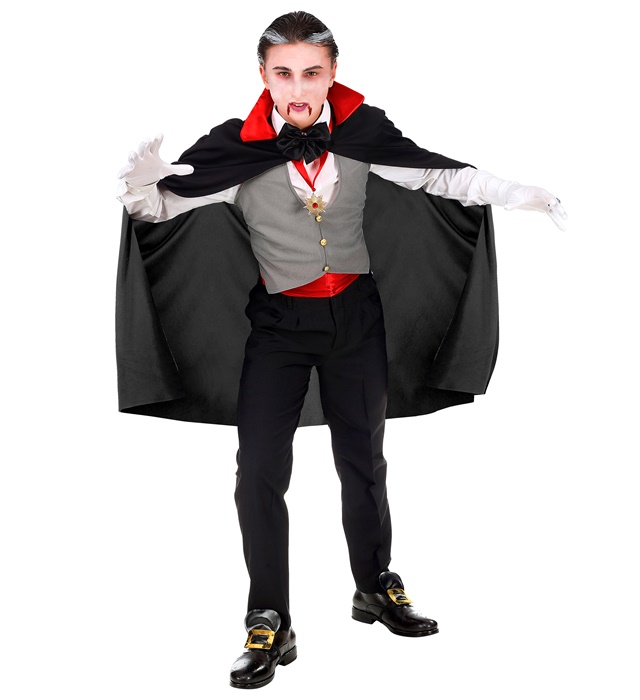 [01685] "VAMPIRE" (gilet, ceinture, noeud papillon, collier avec médaillon, gants, Cape) (4-5 ans)