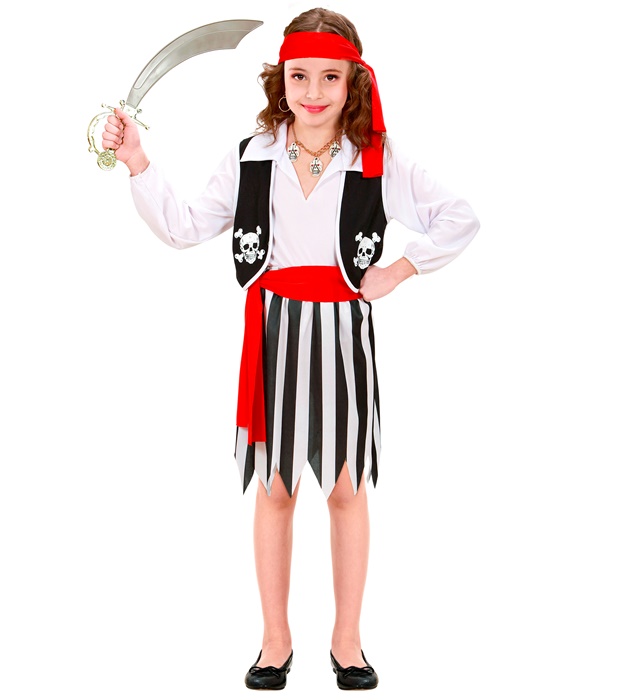 "PIRATE FILLE" (chemise avec gilet, jupe, ceinture, bandeau)