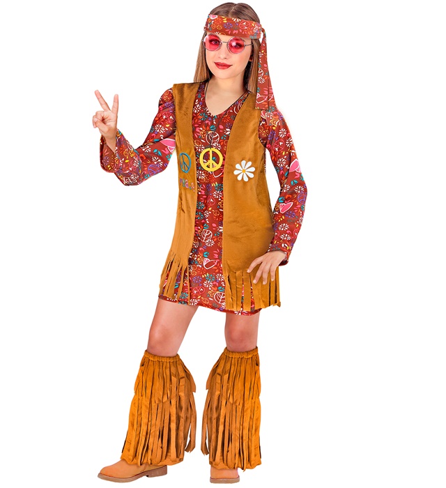 [02965] "HIPPIE" (dress, vest, headband, fringe boot covers) (4-5 ans)