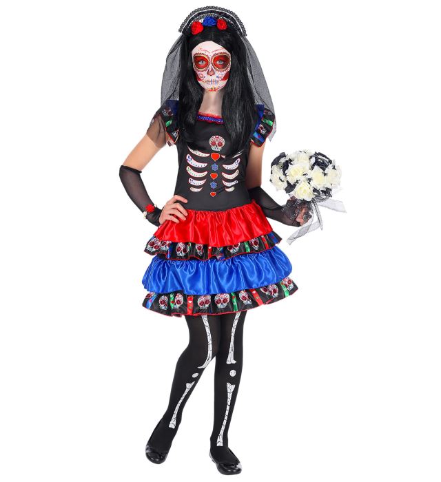 " FEMME JOUR DES MORTS" (robe, chauffe-bras, casque avec voile)