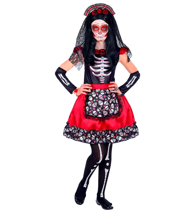 " FEMME JOUR DES MORTS" (robe, chauffe-bras, casque avec voile)