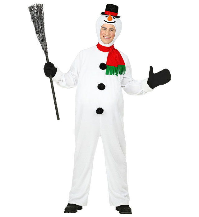 "BONHOMME DE NEIGE" (salopette avec ventre rembourré, casque avec masque, gants, écharpe)
