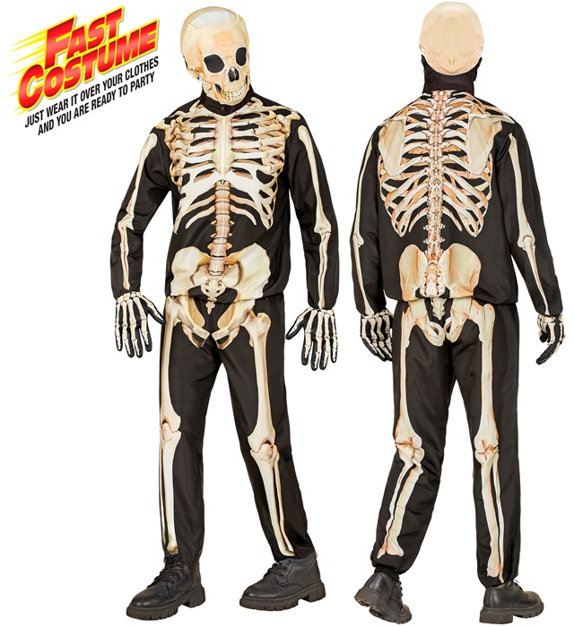 "SQUELETTE FAST COSTUME" (veste, pantalon, gants, masque)