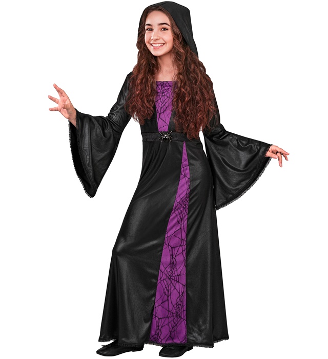 "SORCIÈRE" (robe à capuche et broche en forme d’araignée)