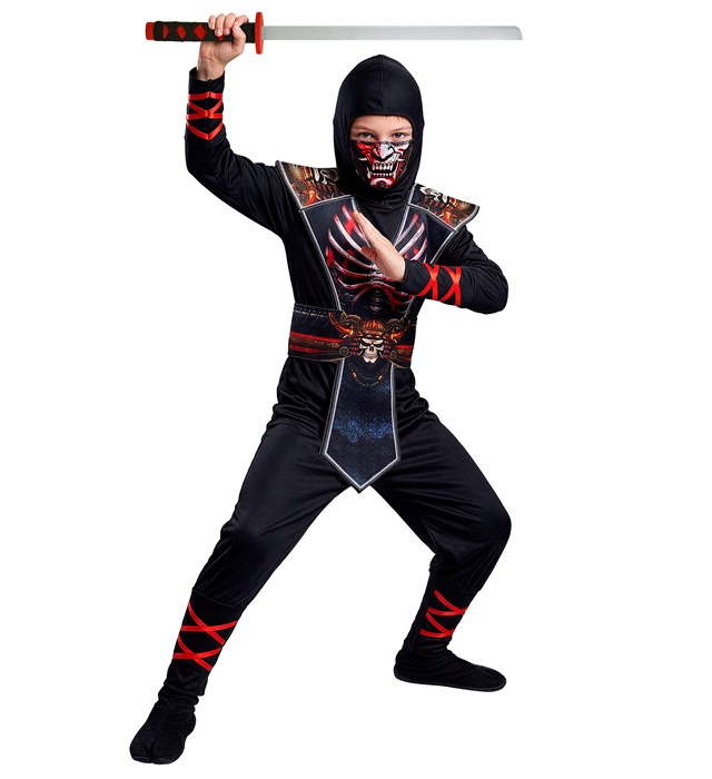 [18025] "SQUELETTE NINJA" (combinaison, armure avec ceinture, capuche, masque) (4-5 ans)
