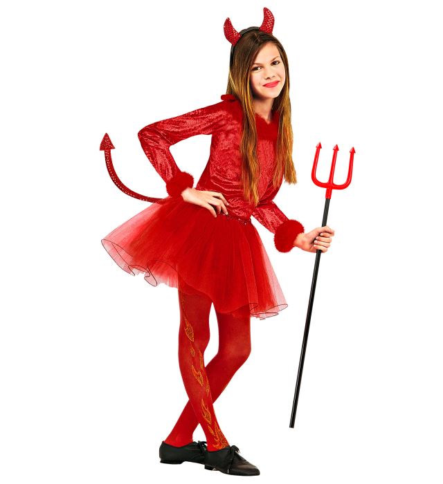 "DIABLESSE" (body avec plumes, jupe avec queue en paillettes, cornes en paillettes)
