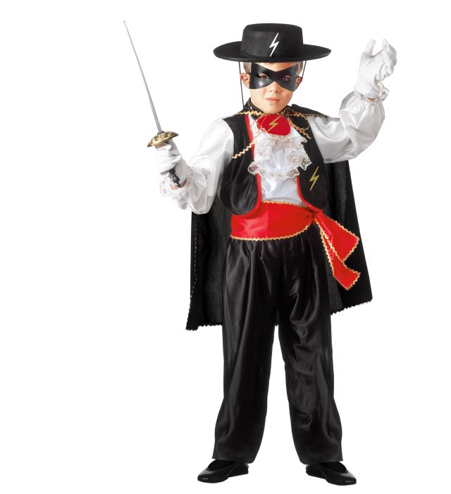 "HEROS BANDIT MASQUE" (chemise avec jabots, veste, pantalon, ceinture, cape, masque)