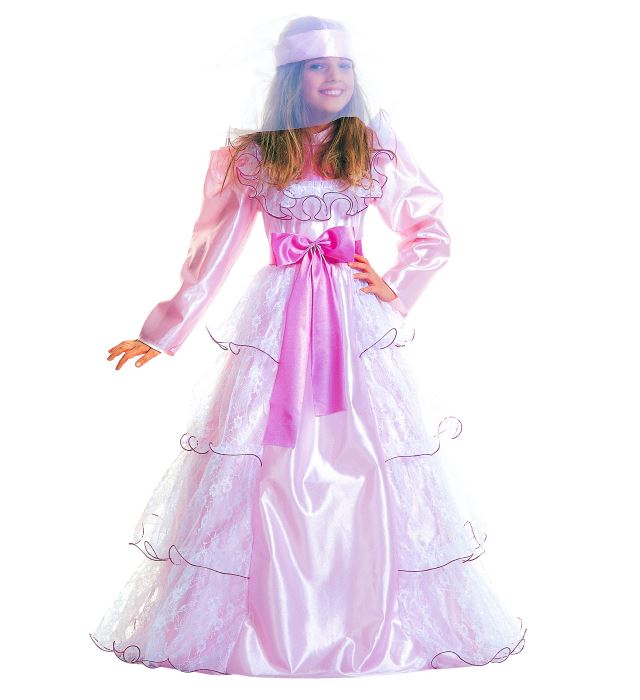 [37196] "LADY GALA" (robe avec jupon, ceinture avec rosette, cagoule avec voiles) (5-7 ans)