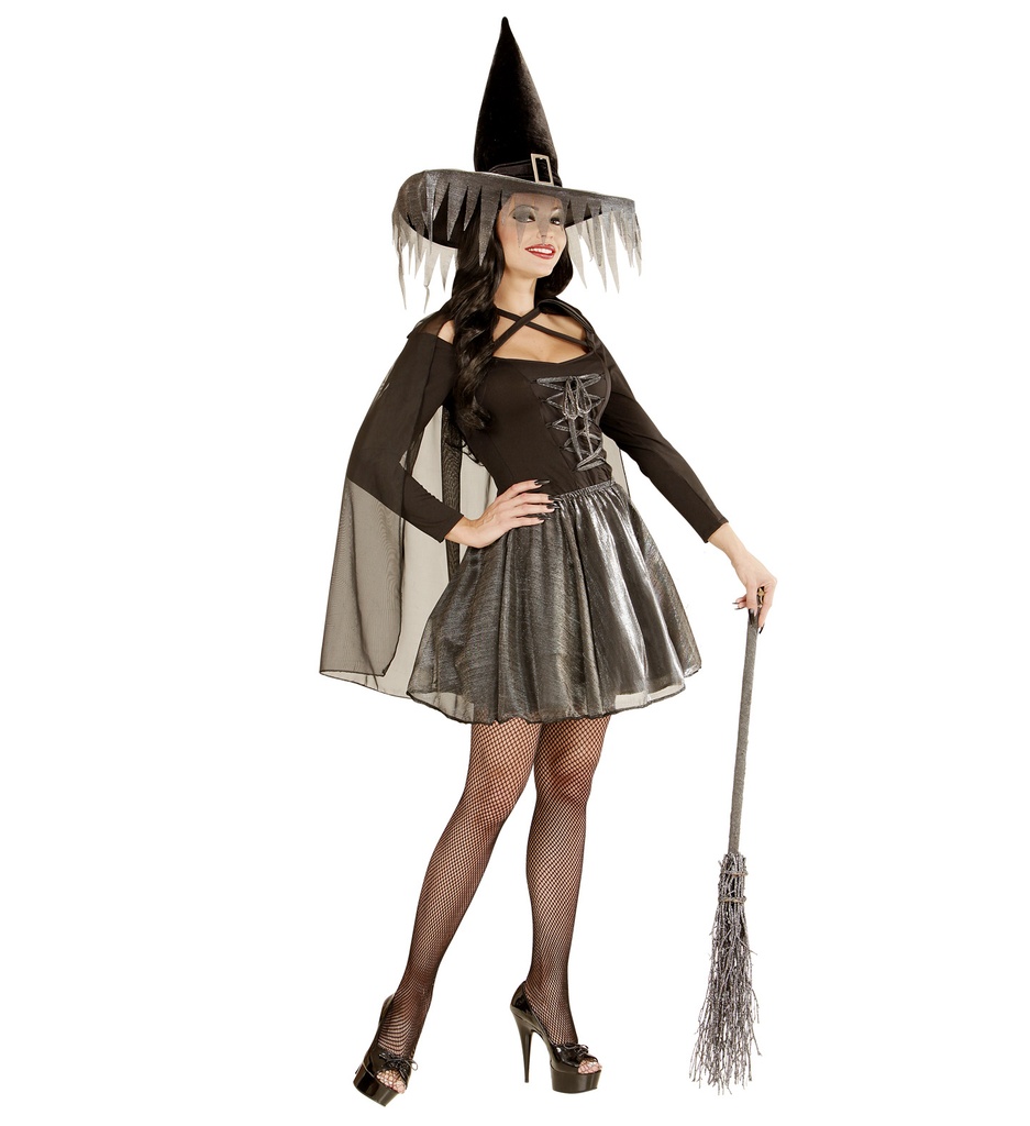 "SORCIERE LUEUR ARGENTEE" (haut, jupe, cape, chapeau)