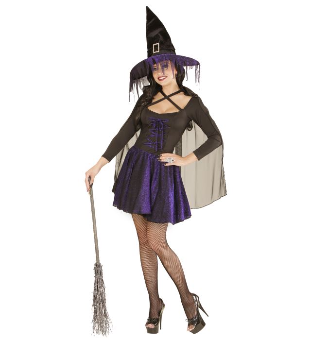 "SORCIERE LUEUR POURPRE" (haut, jupe, cape, chapeau)