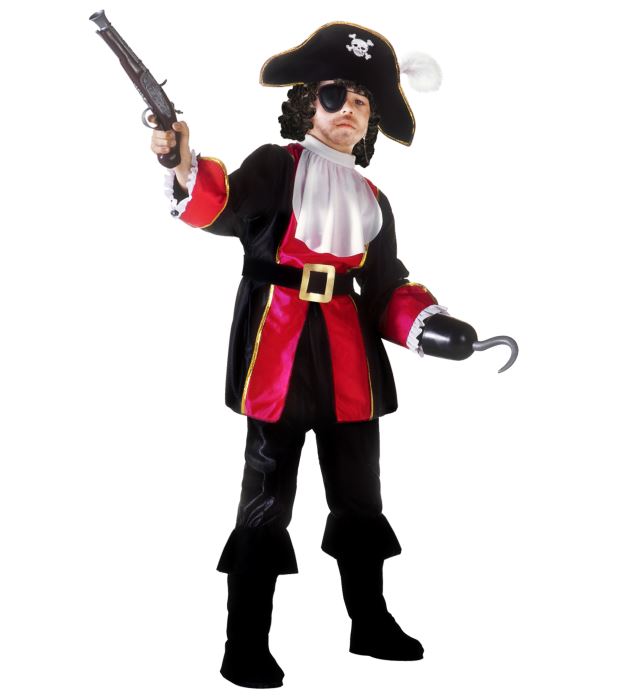 "CAPITAINE PIRATE" (casaque, jabots, pantalon avec surbottes, ceinture, chapeau, cache-oeil)