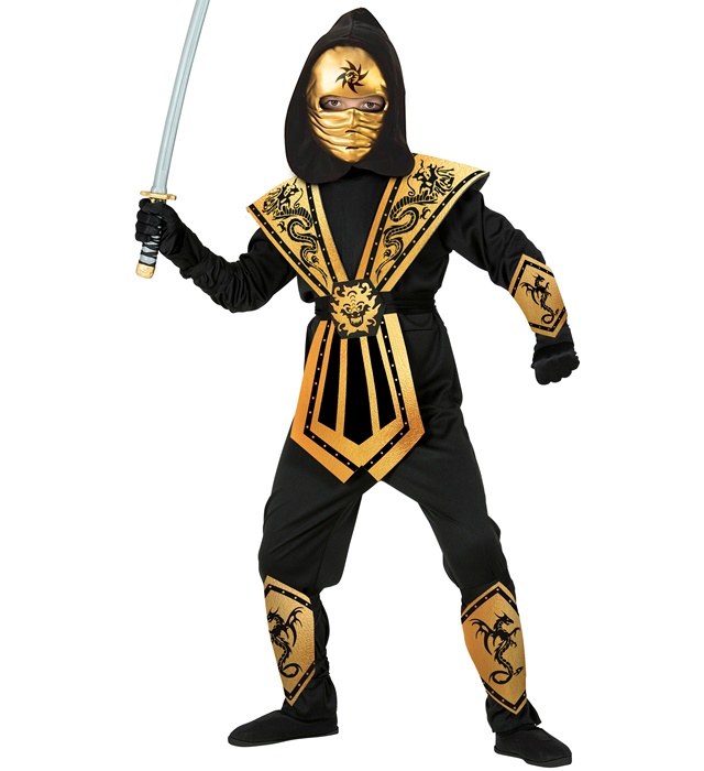 "GOLD KOMBAT NINJA" (combinaison avec capuche, armure, ceinture, protège-bras, protège-jambes, masque)