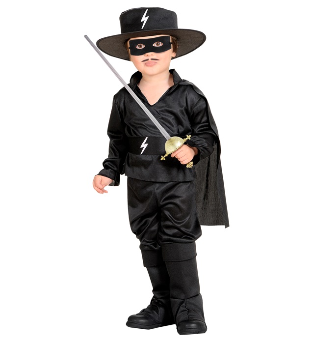 "BANDIT HEROS MASQUE" (chemise avec cape, pantalon avec surbottes, ceinture, chapeau, masque)