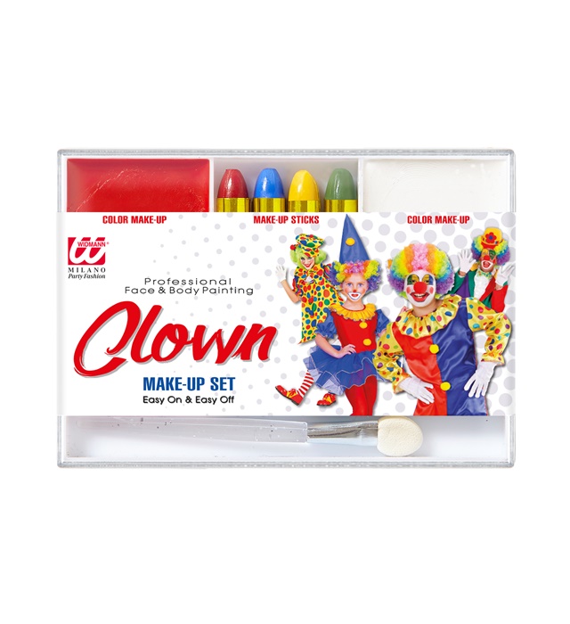 [02404] Set de "MAQUILLAGE DE CLOWN" ( 4 crayons de maquillage, maquillage rouge et blanc en applicateur)
