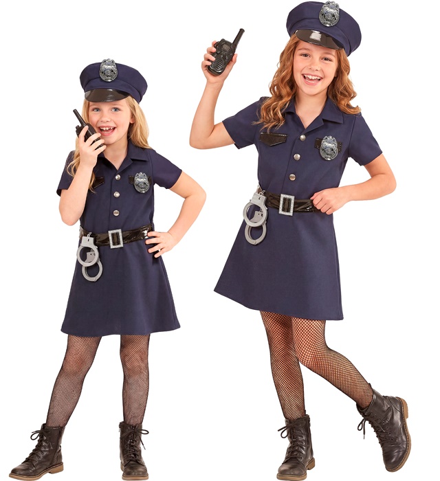 "POLICIER FILLE" (robe, ceinture, képi, menottes, radio)