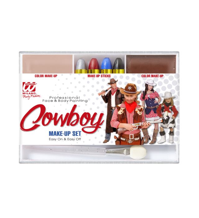 Set de "MAQUILLAGE DE COW BOY" ( 4crayons de maquillage, maquillage chair et marron en applicateur)